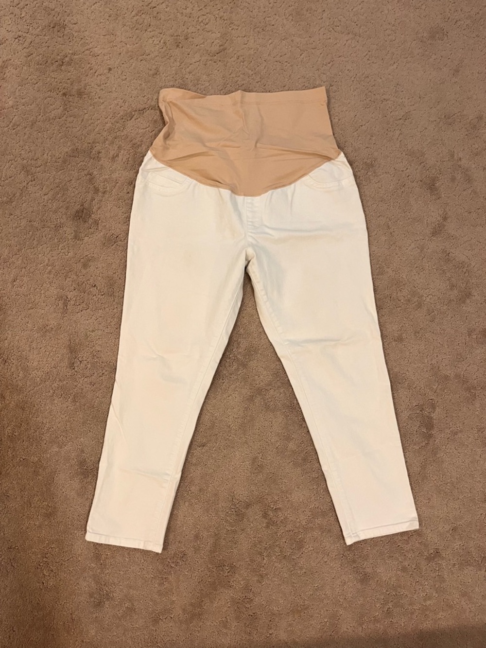 Liz Lange White Maternity Jeans with Nude Support Panel